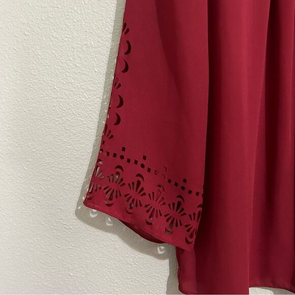 Anthropologie Maeve burgundy red laser cut out blouse women’s size small 6 - Picture 4 of 11